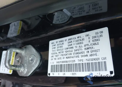 2008 Honda Accord 2.4 Ex-L из США, поврежденный, VIN 1HGCP26808A101225